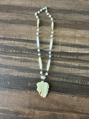 Vintage Carved Alabaster Stone Tribal Pendant Necklace