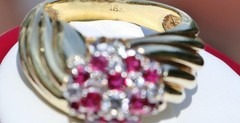 18k yellow gold ring 1.45ct diamond treated ruby sz 6.5 swirl 11.00g N3070M