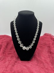 Vintage Sterling Silver Rock Crystal Graduated Hand Knotted Necklace 19”