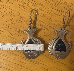 Vintage Taxco Mexico Sterling Silver Inlay Fish Earrings 925 TC-259 Dangle