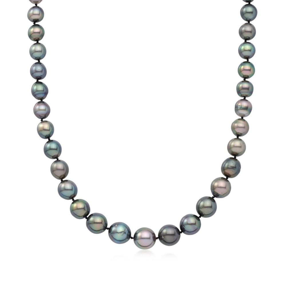 Vint 8-11.5mm Blck Cult Prl Ncklc w Diamond Clasp in 14k White Gold 20 inches