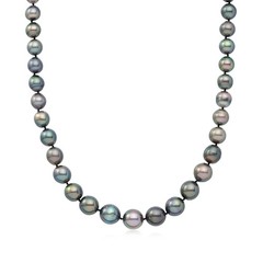 Vint 8-11.5mm Blck Cult Prl Ncklc w Diamond Clasp in 14k White Gold 20 inches