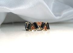 Sterling Silver 925 Gold on Art Deco Style Black Spinel Unique Ring Size 6