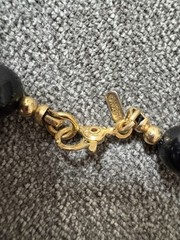 Vintage Monet Black And Gold Beaded Necklace 15 Inch Lobster Clasp Signed