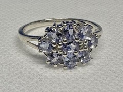 (10) 9x 6x4mm 2 Ct Faceted Tanzanite Cluster 925 Silver Ring size 9.75 Cocktail
