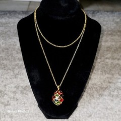 VTG Joan Rivers Plique A Jour Mosiac Stained Glass Egg Pendant & Chain Necklace