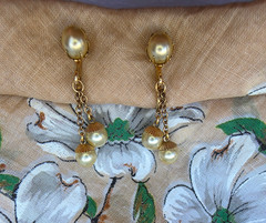 Vintage JMS Faux Pearl Earrings Dangle 12K Gold Filled Screw Back 1940s-1950s