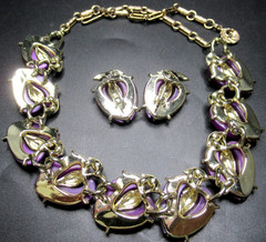 LISNER Purple Thermoset Leaves Vintage Necklace Earring Set
