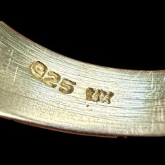 Sz 9 VTG Chateau d’Argent 14k & 925 Greek Key Red Cabochon Signet Ring 8.25g TW