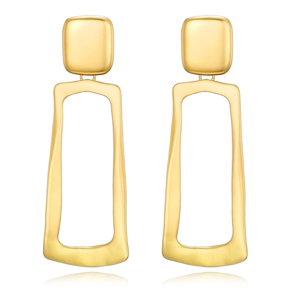 Matte Gold Silver Geometry Clip On Earrings for Women Retro Drop Clip Earring…