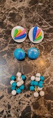 VTG 1980’s 1990’s Pierced Earrings Set Of 3 Multicolor