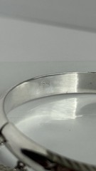 Vintage Thailand Sterling Silver Hinged Bangle Bracelet Etched 7” Safety Chain