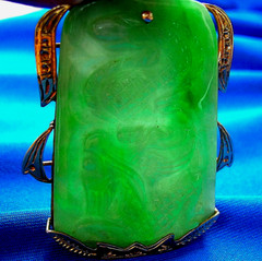Original EARTH MINED Antique Green JADE DRAGON Pendant 14K GOLD Deco Luck Gift