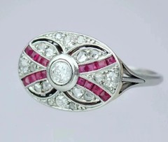 Art Deco Round Cut Lab Created Diamond & Ruby 14K White Gold Finish Wedding Ring