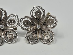 Sterling Silver Filigree Flower Screw-back Earrings Studs Vintage Dainty .75″
