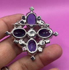 Vintage Silver Tone Prong Set Blue Rhinestone Pin Brooch 2 1/4”