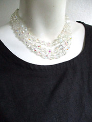 Vintage Prism Cut AB Austrian Crystal Three Strand Necklace 17″ Ornate Catch
