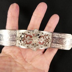 Vintage Silver Plate Filigree Hinged Bangle Bracelet 1930’s Anna Donnally