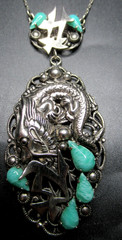 MAX NEIGER Glass Cabochon Dragon Necklace Brooch Set RARE!