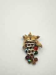 Vintage Gold-Tone Flower Brooch With Colorful Faceted Beads & Secure Pin Clasp