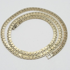 Heavy Double Layer Flat Square Link Chain Gold Tone Necklace Vintage Korea 1970s