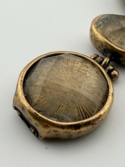 Vintage Brass Statement Bracelet Rutilated Quartz Mixed Stone Peacock Engraving