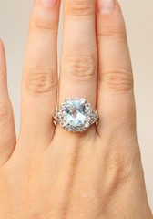 Size 9 Blue Topaz Cushion & Cluster Halo Sterling Silver Ring