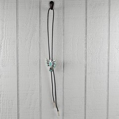 Vintage Bolo Tie Eagle Thunderbird Turquoise Silver Green & Black Enamel Design