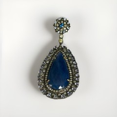 Vintage style Sapphire, Tanzanite & Diamonds Dangle Drop Earrings Silver