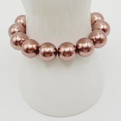 Hematite Chunky Rose Gold Coppery Metallic Hue Round Beaded Stretch Bracelet