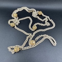 Vintage Chain Necklace Textured Gold Tone Filigree Station Ball Long Flapper 52″
