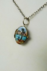 Deco Silver Gilt 800 Egyptian Revival Enamel Moses Basket Locket Pendant 1920s