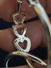 Silvertone Triple Heart Hoop Rhinestone Earrings Pierced Signed N A