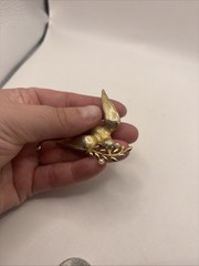 Vintage Signed Marvella Bird Textured Gold Tone Blue Rhinestone Eyes Pin Brooch