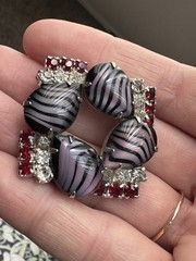 Juliana D&E Zebra Brooch Purple Red Black Teardrop Glass Cabochons Limited RARE