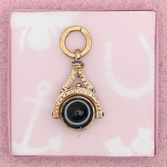 Antique Victorian Bullseye Agate Spinner Yellow Gold Filled Fob Charm Pendant