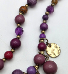 Gold Tone Multicolor Beaded Charm Fringe Necklace Double Strand Glass Lucite 21″