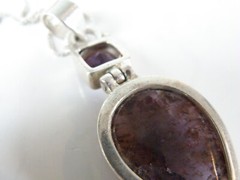 Vintage Sterling Silver 925 Large Natural Purple Rutilated Quartz Necklace