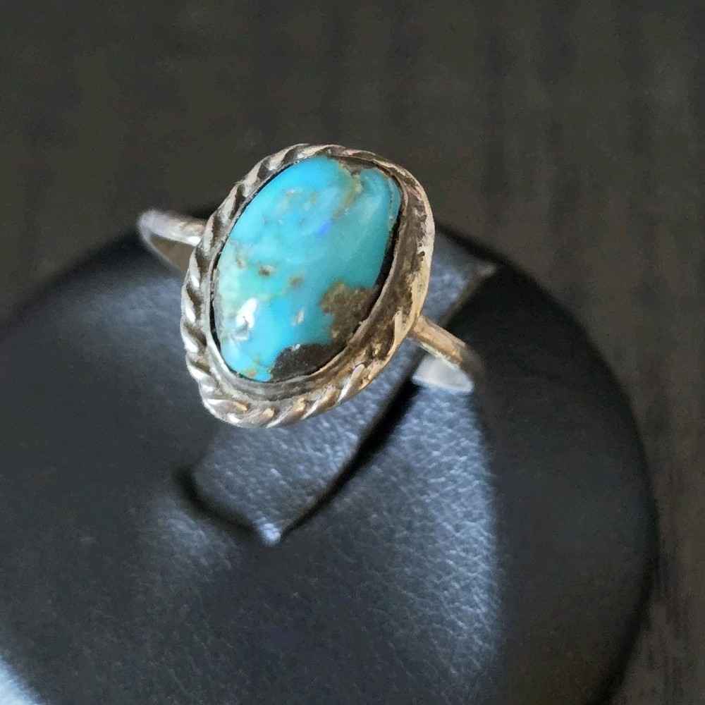 Vintage Old Pawn Sterling Silver Turquoise Nugget Ring Size 7.75