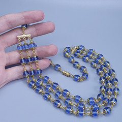 Blue Glass Necklace 21” Glass Czech Old Beads Art Deco Style Women`s Jewelry