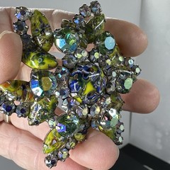 Juliana D&E Millefiori Harlequin AB Rhinestone Earring Set 2689 Brooch 3148 RARE