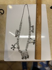 Antique silver alloy necklace, charms, 92gr. From Middle East. Mid-Century.