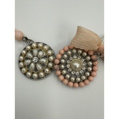 Vintage Asymmetrical Statement Necklace Faux Pearl Pink Bead Rhinestone Bow