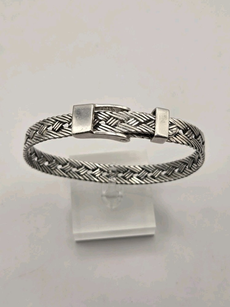 Vintage .925 Sterling Silver Braided Woven Belt Buckle Bracelet 21g