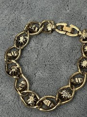 Vintage Rhinestone Bracelet Multi Color Blue Green Purple Gold Tone 7”