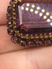 Vintage Rhinestone Brooch Gold Tone Purple READ