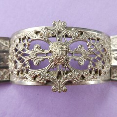 Vintage Silver Plate Filigree Hinged Bangle Bracelet 1930’s Anna Donnally