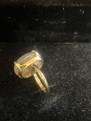 Vintage Faux Fire Opal Ring Gold Tone Adjustable Retro Mid Century Art Glass