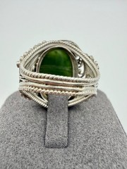 Vintage Soviet filigree ring made of nickel silver with Jade.Size-8.