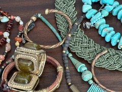 COLLECTOR ESTATE lot Hippie &Modernist Jewelry Boho Amethyst Bib Collar Necklace